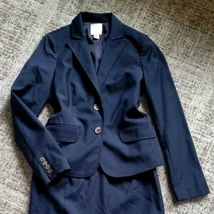 NWOT J. Crew Pinstripe Navy Blue Tailored Wool Business Office Coat Blazer Siz 4